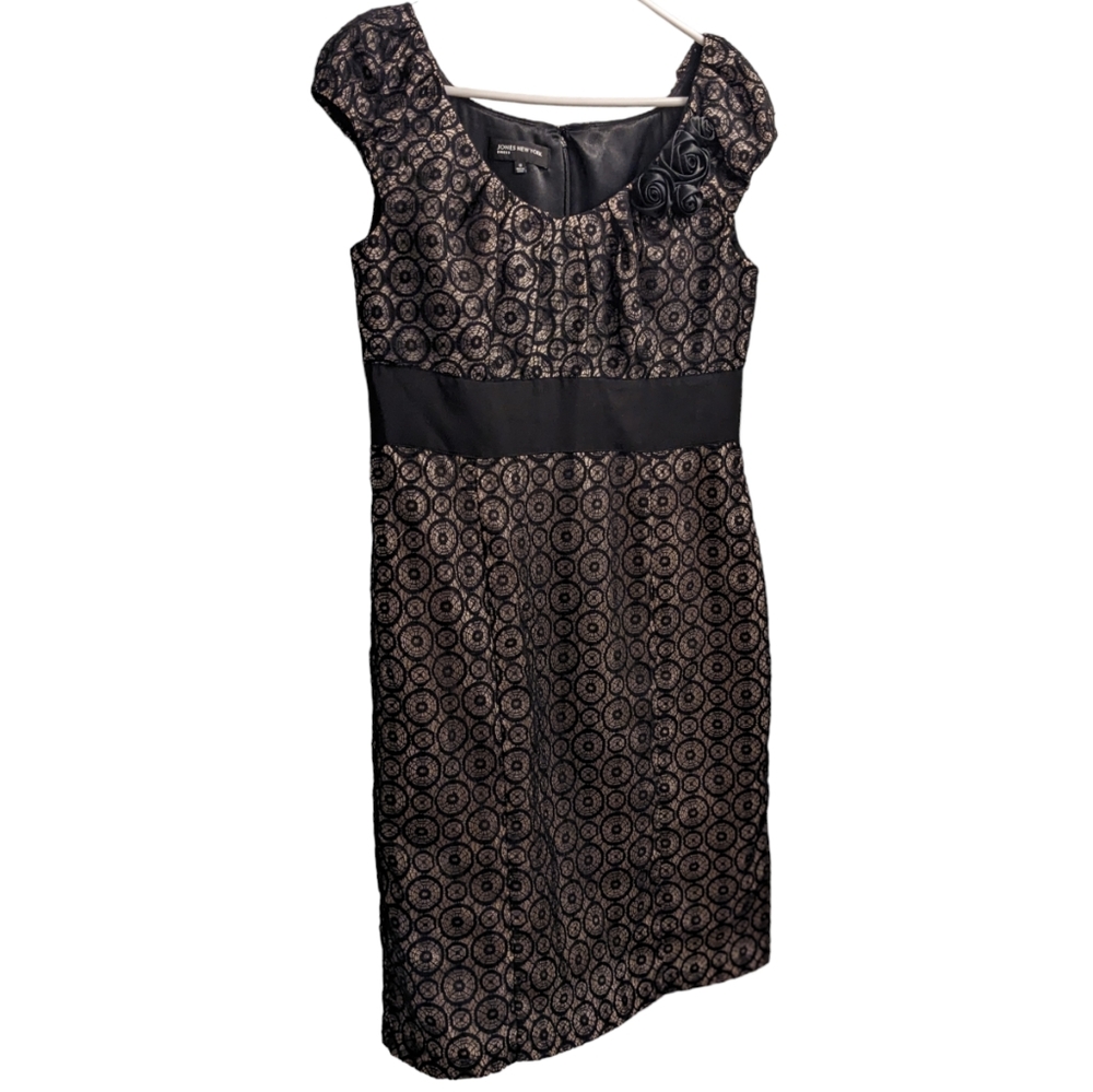 Jones New York Black & Beige Pattern Layered Dress 10